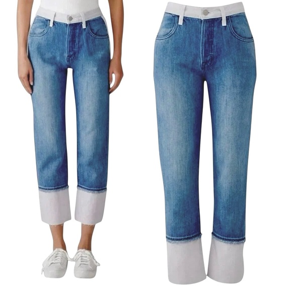 J Brand Wynne High Rise Crop Jeans Size 29 Superba Blue White Raw Hem Button Fly - Picture 1 of 14